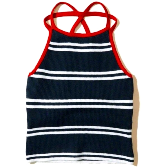 Hollister Knit Stretch Strappy Halter Top in Navy Size Medium - Picture 1 of 8